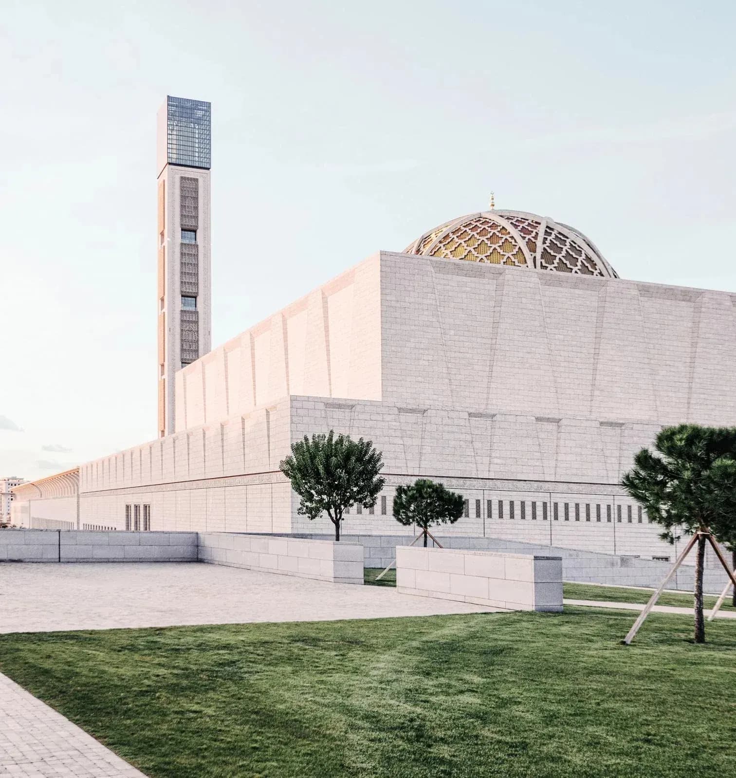 Djamaâ El-Djazaïr at dusk — an Algiers landmark, not the summit venue